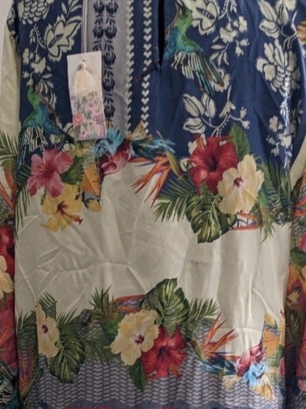 Johnny Was Deidre Silk Lagenlook Hummingbird Multicolor Floral Tunic-Dress - Picture 5 of 12